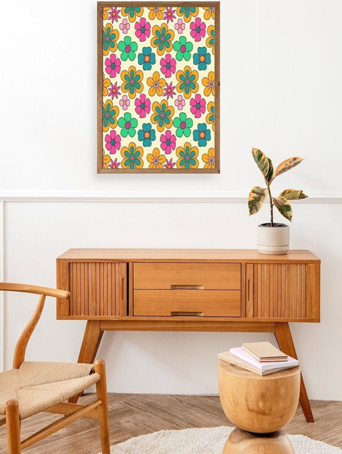 Büro Ev Ofis Dekoru için 50x50CM Tekli Ahşap Çerçeveli Çiçek Tema Tablo No926