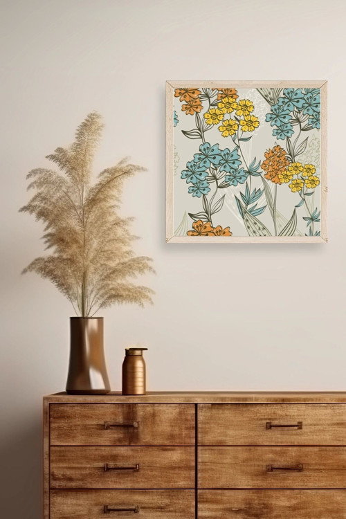 Büro Ev Ofis Dekoru için 42x42CM Tekli Ahşap Çerçeveli Çiçek Tema Tablo No541