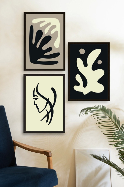 Büro Ev Ofis Dekoru için 23x30CM 3PARÇA Ahşap Çerçeveli Soyut Tema Tablo No18