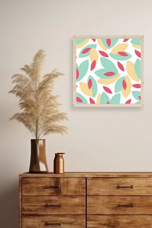 Büro Ev Ofis Dekoru için 42x42CM Tekli Ahşap Çerçeveli Yaprak Tema Tablo No39