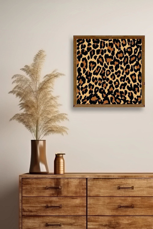 Büro Ev Ofis Dekoru için 23x23CM Tekli Ahşap Çerçeveli Leopar Deseni Tema Tablo No3