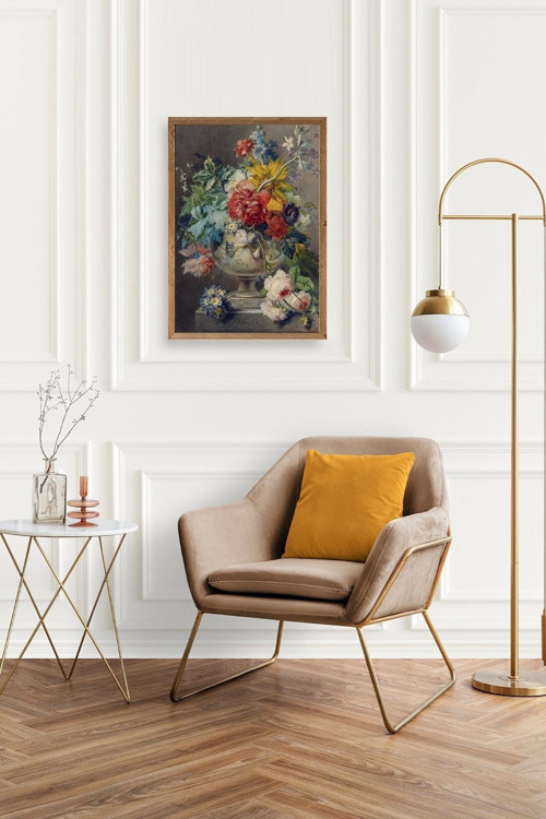 Büro Ev Ofis Dekoru için 30x42CM Tekli Ahşap Çerçeveli Çiçekli Vazo Tablo No22