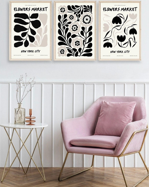 Büro Ev Ofis Dekoru için 23x30CM 3PARÇA Ahşap Çerçeveli Çiçek Temalı Tablo Seti No4