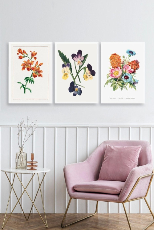 Büro Ev Ofis Dekoru için 23x30CM 3PARÇA Ahşap Çerçeveli Çiçek Tema Tablo No48
