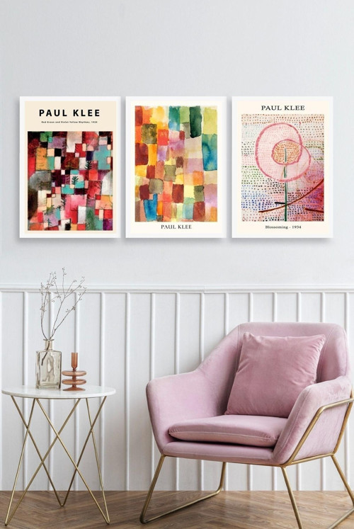 Büro Ev Ofis Dekoru için 50x70CM 3PARÇA Ahşap Çerçeveli PKlee Tablo Seti No16