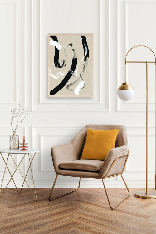 Büro Ev Ofis Dekoru için 17x23CM Tekli Ahşap Çerçeveli Soyut Stil Tablo No42