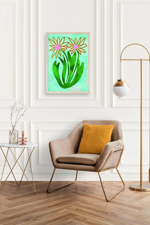 Büro Ev Ofis Dekoru için 30x42CM Tekli Ahşap Çerçeveli Çiçek Tema Tablo No885