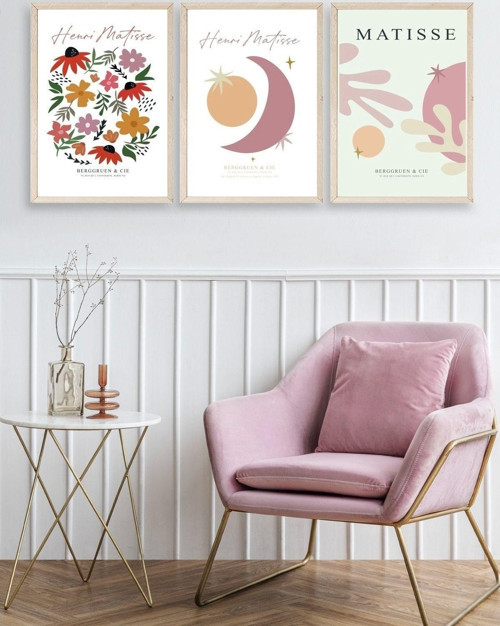 Büro Ev Ofis Dekoru için 50x70CM 3PARÇA Ahşap Çerçeveli HMatisse Tablo No173