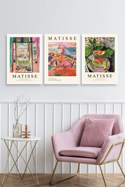 Büro Ev Ofis Dekoru için 30x40CM 3PARÇA Ahşap Çerçeveli HMatisse Tablo No67