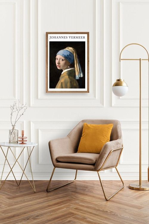 Büro Ev Ofis Dekoru için 50x70CM Tekli Ahşap Çerçeveli İnci Küpeli Kız Tablo No7
