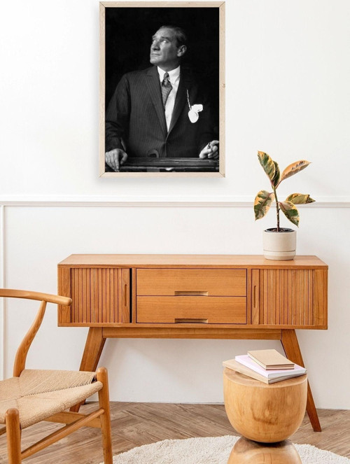 Büro Ev Ofis Dekoru için 30x42CM Tekli Ahşap Çerçeveli ATATÜRK Tema Tablo No109