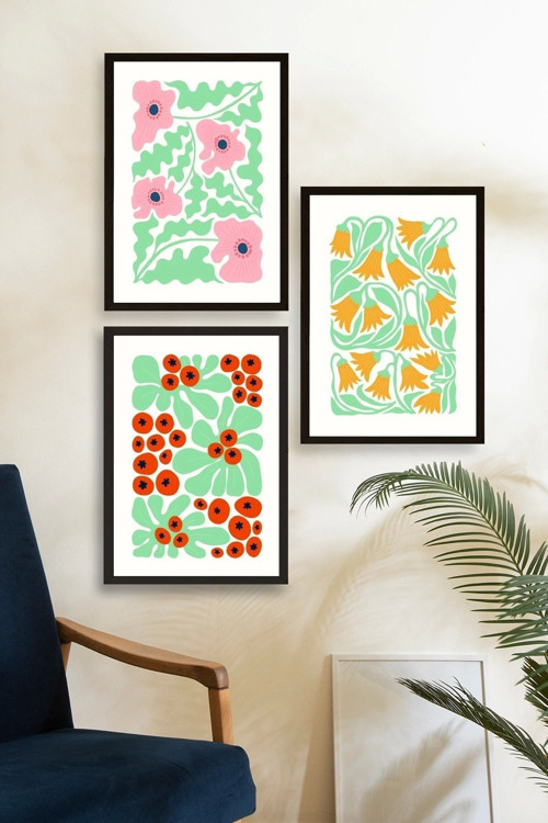 Büro Ev Ofis Dekoru için 23x30CM 3PRAÇA Ahşap Çerçeveli Çiçekçi Tema Tablo No3