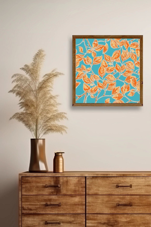 Büro Ev Ofis Dekoru için 42x42CM Tekli Ahşap Çerçeveli Yaprak Tema Tablo No18
