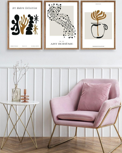Büro Ev Ofis Dekoru için 40x60CM 3PARÇA Ahşap Çerçeveli Modern Tema Tablo No70
