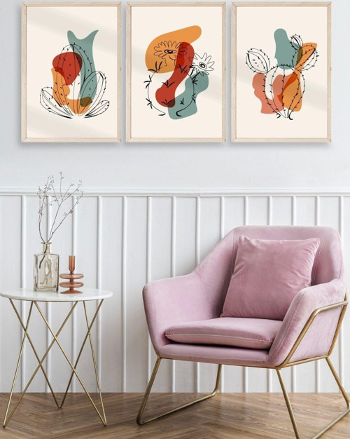 Büro Ev Ofis Dekoru için 50x70CM 3PARÇA Ahşap Çerçeveli Mistik Şekiller Tema Tablo No18