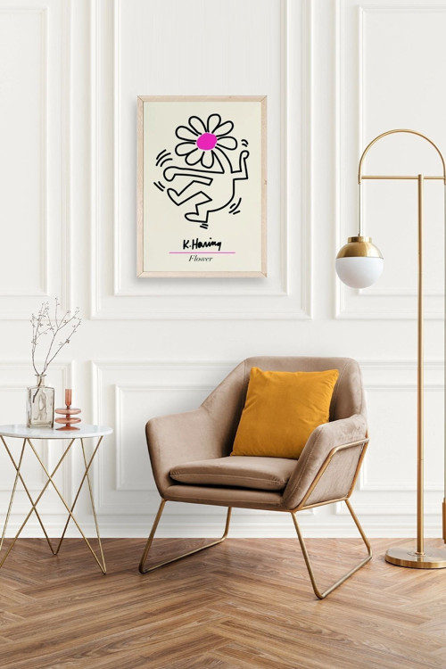 Büro Ev Ofis Dekoru için 30x42CM Tekli Ahşap Çerçeveli Soyut Çiçek Adam Tema Tablo No7
