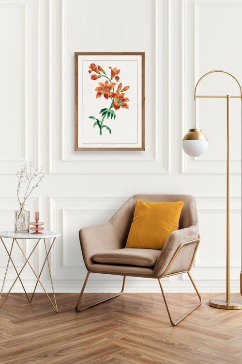 Büro Ev Ofis Dekoru için 30x42CM Tekli Ahşap Çerçeveli Orange Zambak Tema Tablo No3