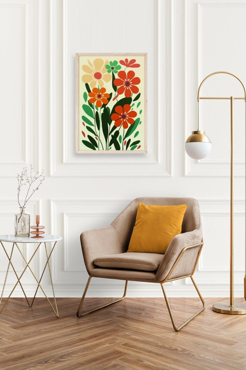 Büro Ev Ofis Dekoru için 50x70CM Tekli Ahşap Çerçeveli Çiçek Tema Tablo No722