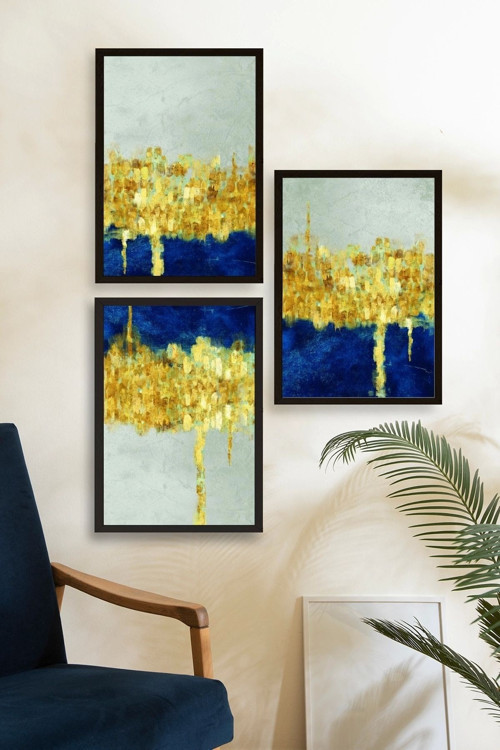 Büro Ev Ofis Dekoru için 40x60CM 3PARÇA Ahşap Çerçeveli Dünya Sanatı Tablo No75