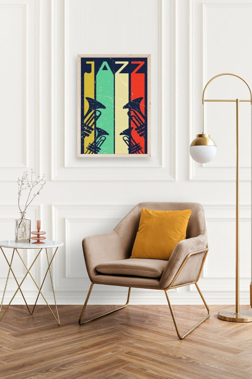 Büro Ev Ofis Dekoru için 50x70CM Tekli Ahşap Çerçeveli Jazz Tema Tablo No18