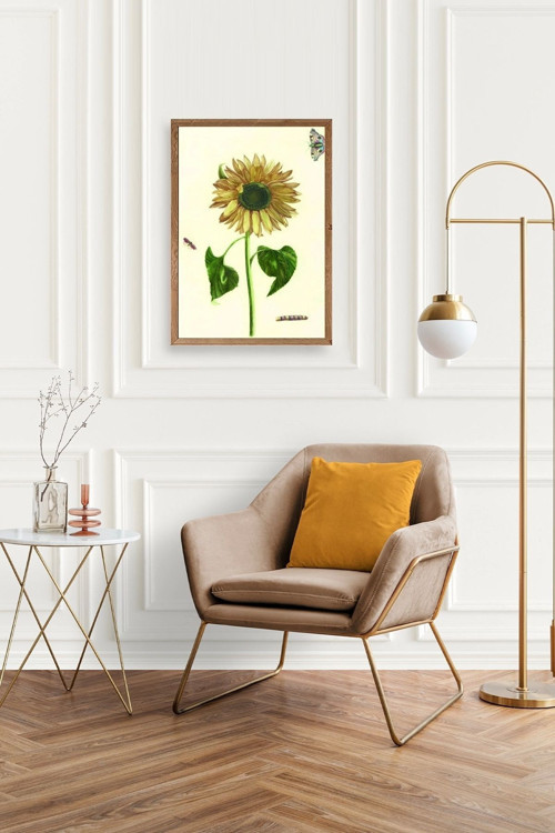 Büro Ev Ofis Dekoru için 50x70CM Tekli Ahşap Çerçeveli Ayçiçeği Tema Tablo No14