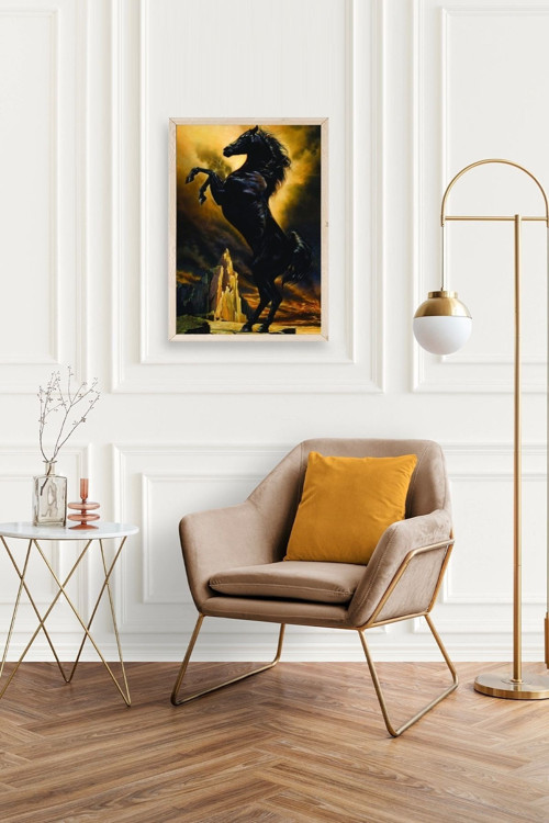 Büro Ev Ofis Dekoru için 23x30CM Tekli Ahşap Çerçeveli At Temalı Tablo No4