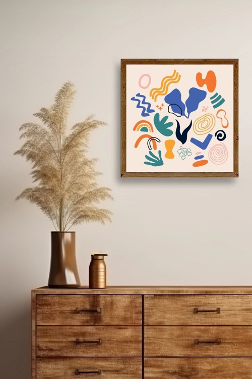 Büro Ev Ofis Dekoru için 42x42CM Tekli Ahşap Çerçeveli İllüstrasyon Stil Tablo No3