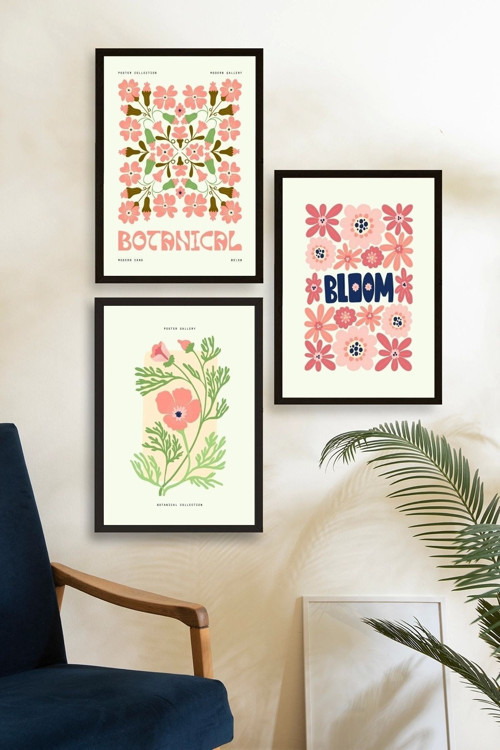 Büro Ev Ofis Dekoru için 23x30CM 3PARÇA Ahşap Çerçeveli Botanik Tema Tablo No9