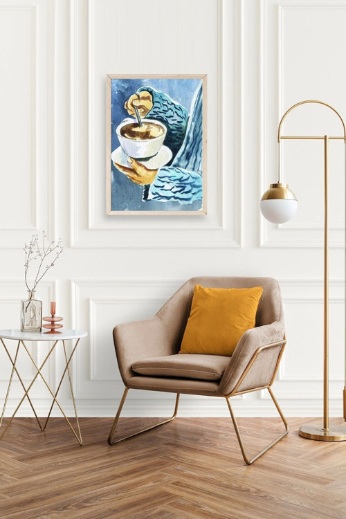Büro Ev Ofis Dekoru için 50x70CM Tekli Ahşap Çerçeveli Coffe Tema Tablo No31