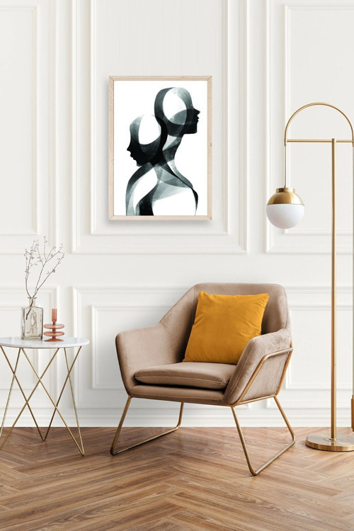 Büro Ev Ofis Dekoru için 17x23CM Tekli Ahşap Çerçeveli Soyut Stil Tablo No29