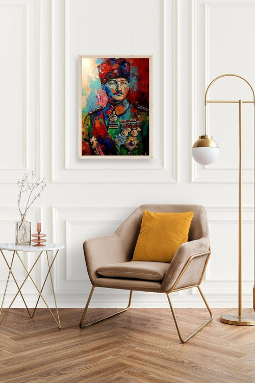 Büro Ev Ofis Dekoru için 50x70CM Tekli Ahşap Çerçeveli ATATÜRK Tema Tablo No139