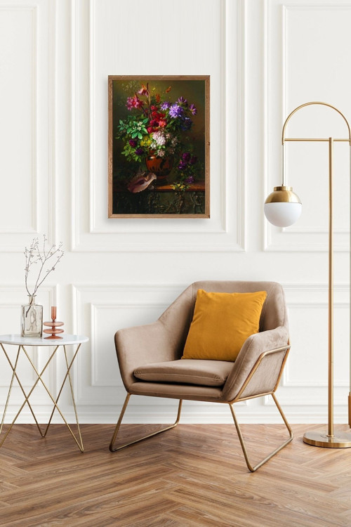 Büro Ev Ofis Dekoru için 30x42CM Tekli Ahşap Çerçeveli Çiçek Tema Tablo No901