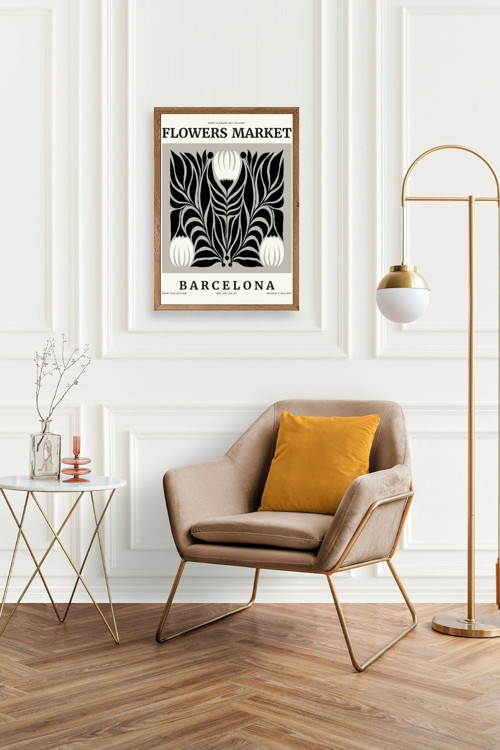 Büro Ev Ofis Dekoru için 50x70CM Tekli Ahşap Çerçeveli Çiçek Tema Tablo No692