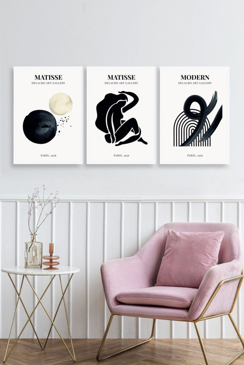 Büro Ev Ofis Dekoru için 30x40CM 3PARÇA Ahşap Çerçeveli HMatisse Tablo No86