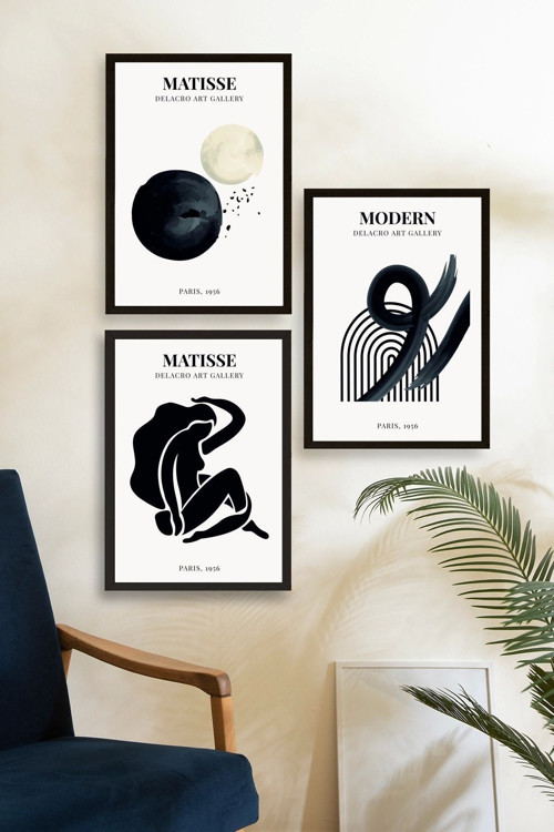 Büro Ev Ofis Dekoru için 40x60CM 3PARÇA Ahşap Çerçeveli HMatisse Tablo No115