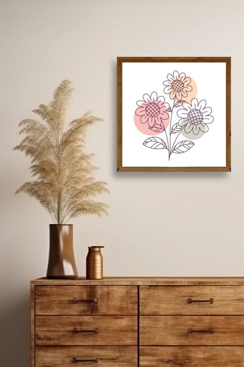 Büro Ev Ofis Dekoru için 50x50CM Tekli Ahşap Çerçeveli Çiçek Tema Tablo No617