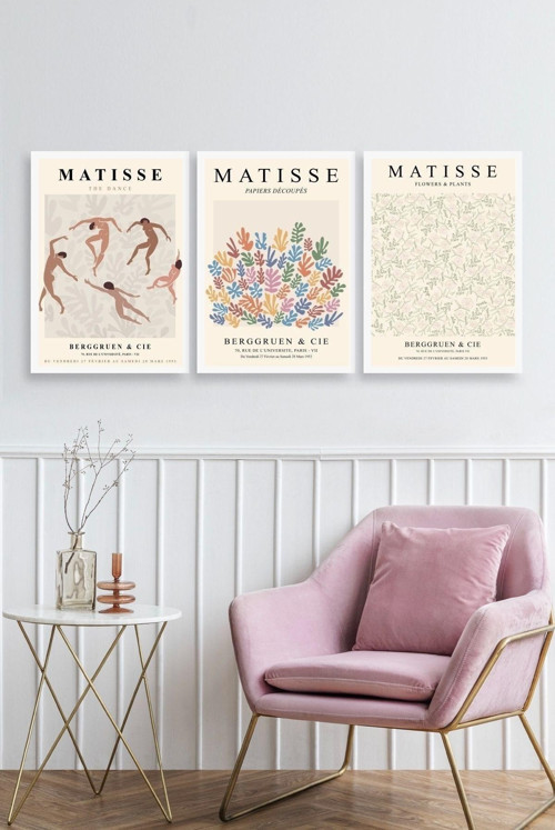 Büro Ev Ofis Dekoru için 50x70CM 3PARÇA Ahşap Çerçeveli HMatisse Tablo No168