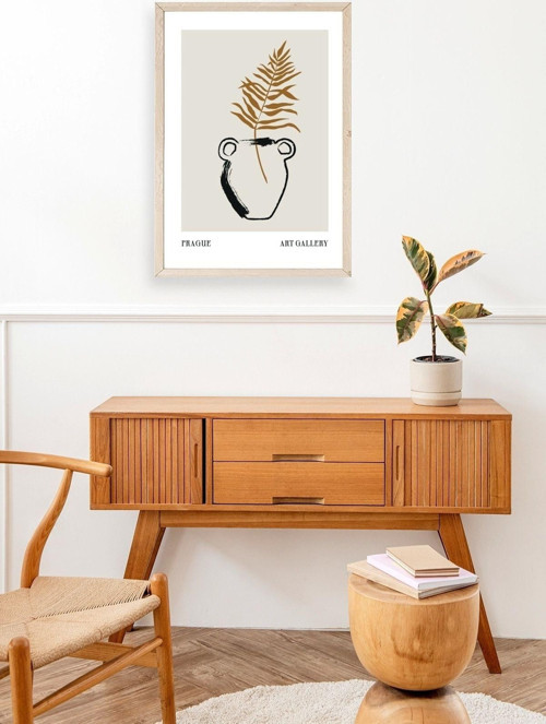 Büro Ev Ofis Dekoru için 23x30CM Tekli Ahşap Çerçeveli Vazo Tema Tablo No3