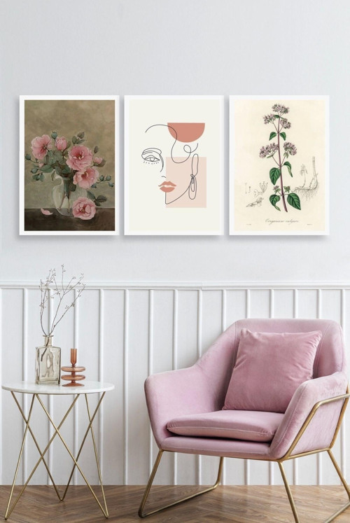 Büro Ev Ofis Dekoru için 23x30CM 3PARÇA Ahşap Çerçeveli Çiçek Tema Tablo No40