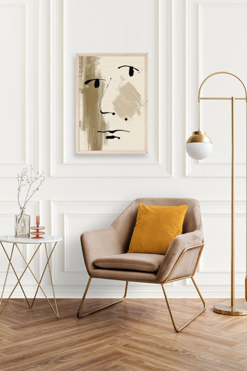 Büro Ev Ofis Dekoru için 23x30CM Tekli Ahşap Çerçeveli Soyut Yüz Tablo Seti No3
