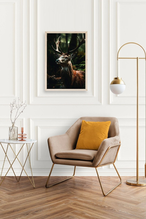 Büro Ev Ofis Dekoru için 17x23CM Tekli Ahşap Çerçeveli Geyik Tema Tablo No1
