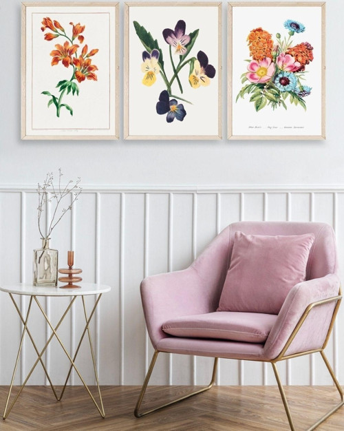 Büro Ev Ofis Dekoru için 50x70CM 3PARÇA Ahşap Çerçeveli Çiçek Tema Tablo No83