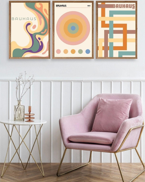 Büro Ev Ofis Dekoru için 40x60CM 3PARÇA Ahşap Çerçeveli BRetro Tema Tablo No21