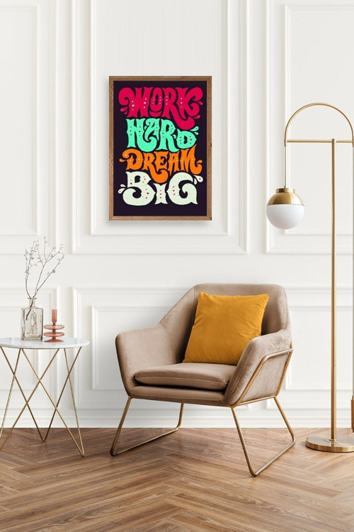 Büro Ev Ofis Dekoru için 50x70CM Tekli Ahşap Çerçeveli Motto Tema Tablo No295