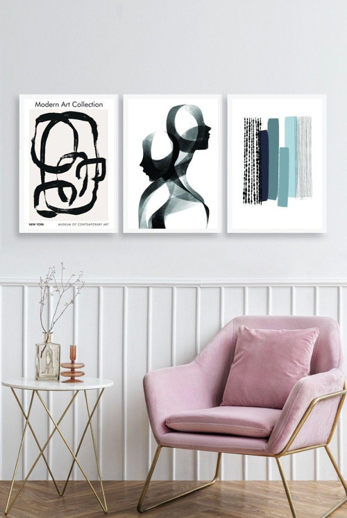 Büro Ev Ofis Dekoru için 23x30CM 3PARÇA Ahşap Çerçeveli Modern Tema Tablo No26