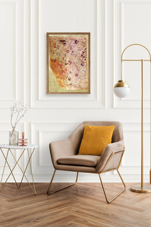 Büro Ev Ofis Dekoru için 23x30CM Tekli Ahşap Çerçeveli Harita Tema Tablo No3