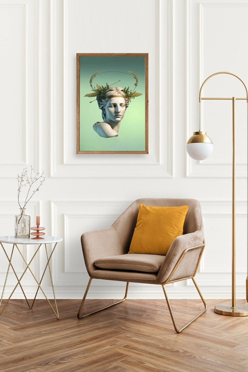 Büro Ev Ofis Dekoru için 17x23CM Tekli Ahşap Çerçeveli Heykel Tema Tablo No1