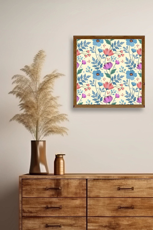 Büro Ev Ofis Dekoru için 50x50CM Tekli Ahşap Çerçeveli Çiçek Tema Tablo No604