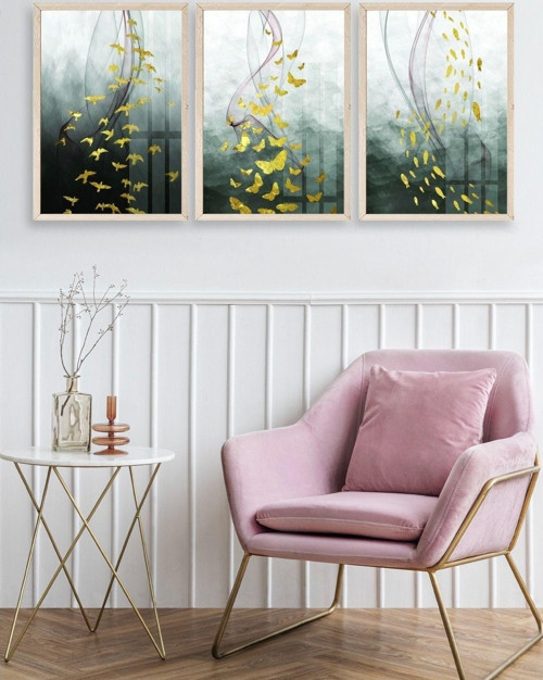 Büro Ev Ofis Dekoru için 30x42CM 3PARÇA Ahşap Çerçeveli Anonim Tema Tablo No48