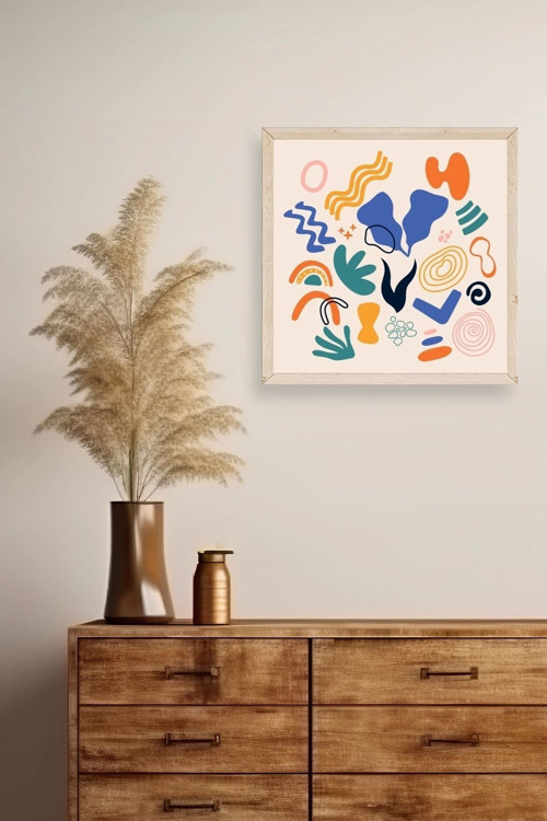 Büro Ev Ofis Dekoru için 23x23CM Tekli Ahşap Çerçeveli İllüstrasyon Stil Tablo No2